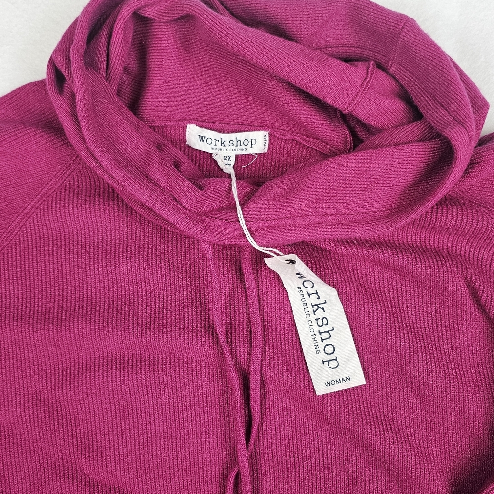 Workshop Republic NWT 2X Knit Cowl Turtle Neck Sweater Top Pink/Magenta Soft - Picture 5 of 7